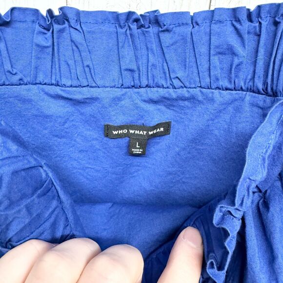 Who What Wear Dress Women Size L Royal Blue Cold Shoulder Polyester Mini Ruffle - Picture 2 of 4